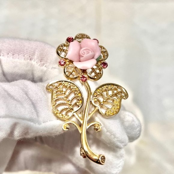 1928 Brand Gold Bridal Wedding Brooch, Vintage Floral Brooches, Bridal Jewelry - Picture 8 of 10